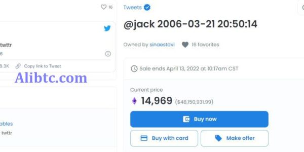 Jack Dorsey推特首则推文NFT以14969枚以太币在OpenSea出售