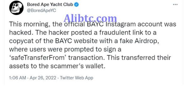 无聊猿BAYC官方Instagram被盗！黑客窃取高达133个NFT