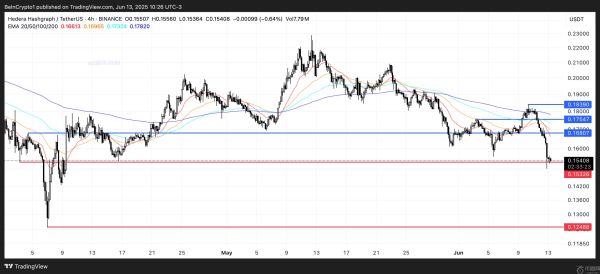 如果这些关键支撑位被打破，HBAR币价格可能下跌19%