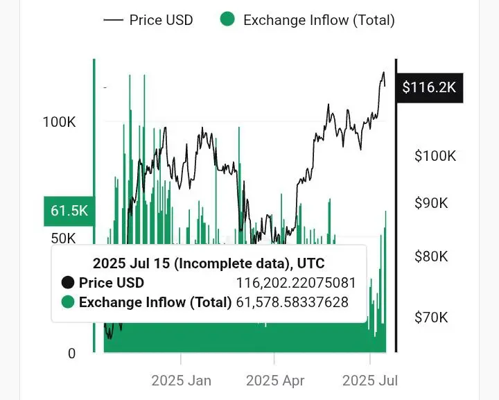 比特币价格创新高之际，交易所流入激增引发市场关注
