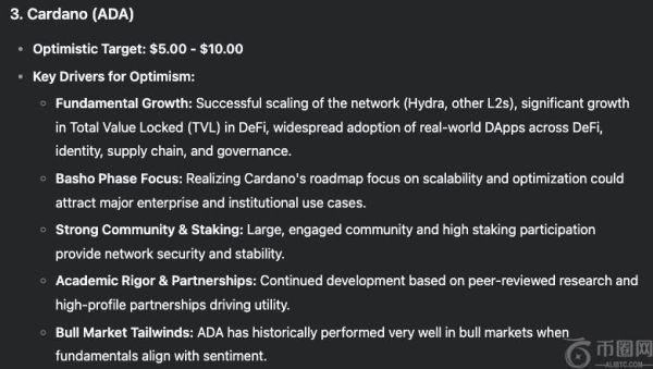 中国顶级人工智能 DeepSeek 预测 Cardano 本轮周期或达两位数增长